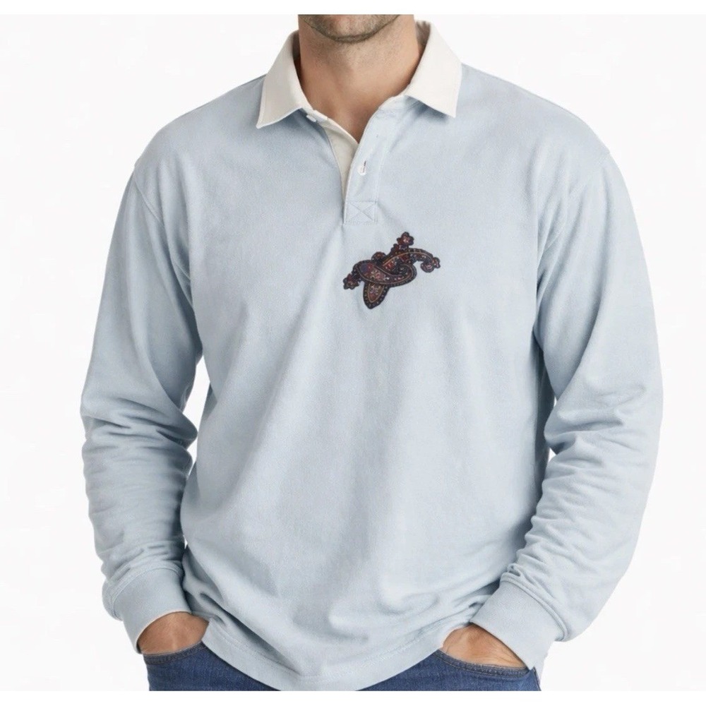 BIRDWELL BEACH BRITCHES x Noah Men's Light Blue Long Sleeve Polo Shirt (X-LARGE)
